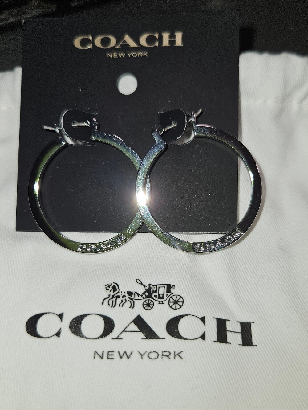 Coach Silver-Tone Signature Hoop Earrings